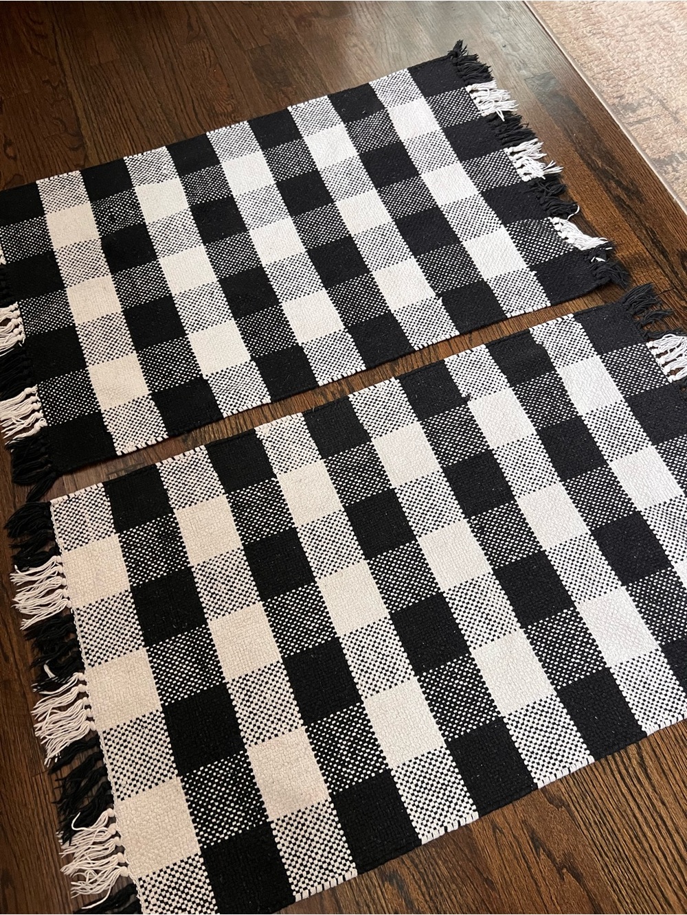 Black and White Checkered Cotton Rug Set